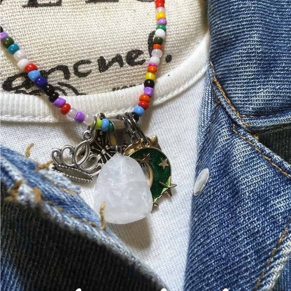 Colorful beaded charms necklace white jade - Picture 3 of 5